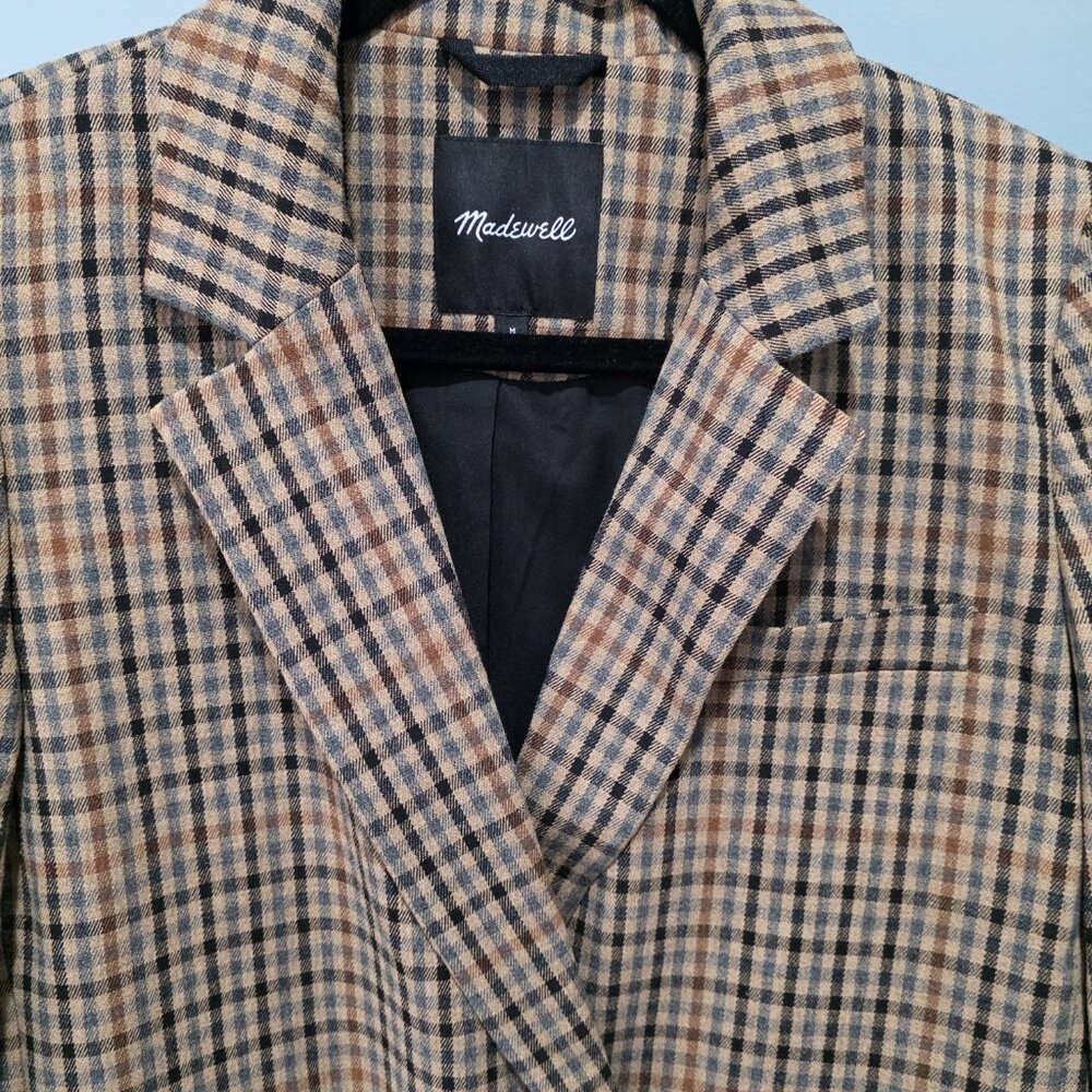 Madewell Brown Plaid Double-Breasted Blazer – Size M - Picture 2 of 9